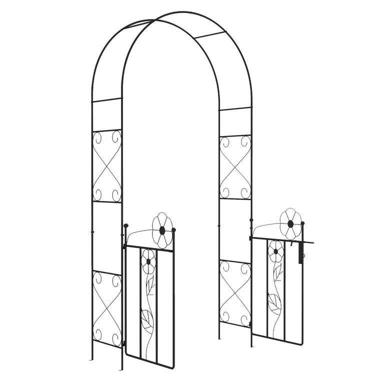7.5FT Black Metal Garden Arbour with Double Gate