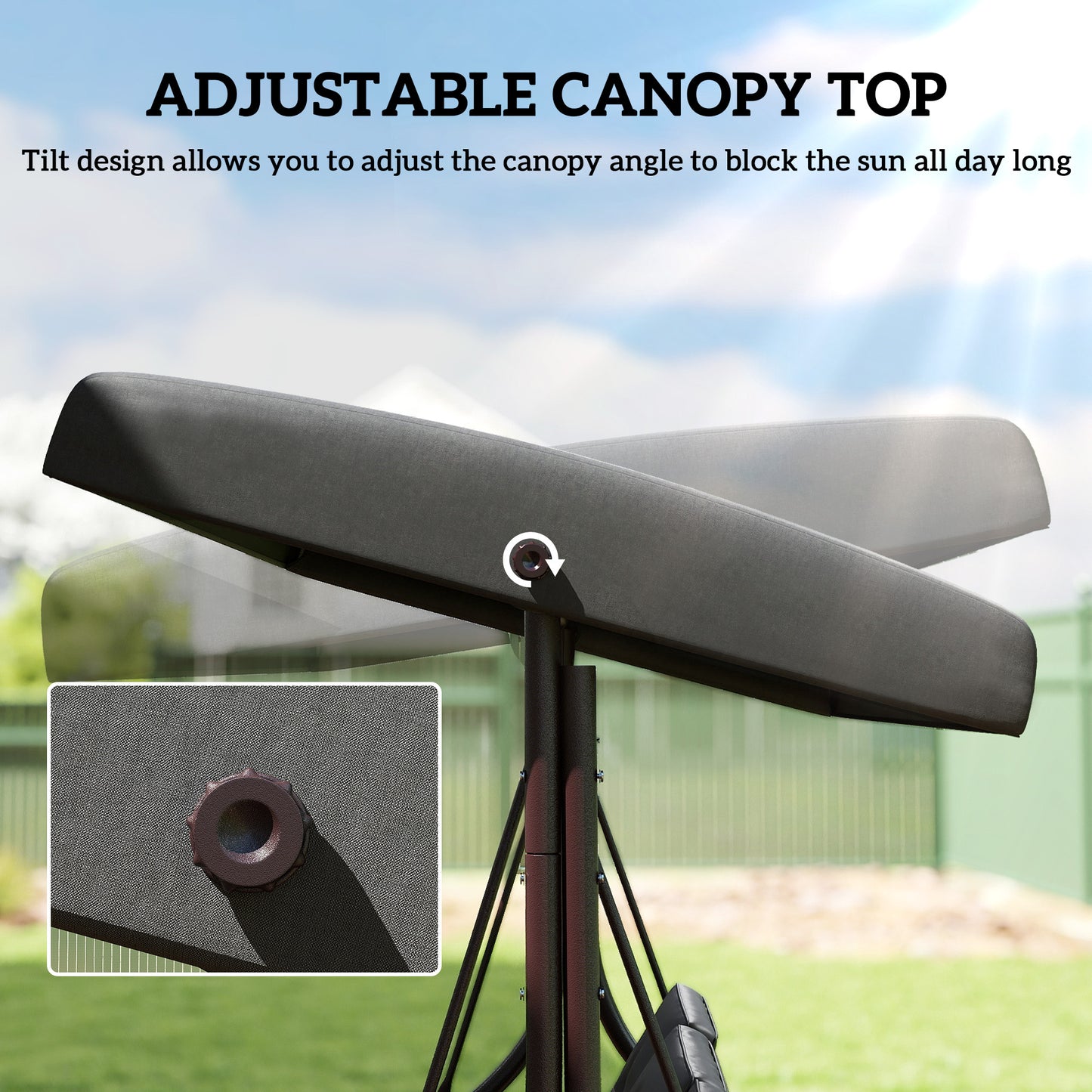 Convertible Patio Swing Bed with Canopy and Cushions, 3 Seater Porch Swing for Outdoor, Backyard, Garden, Black