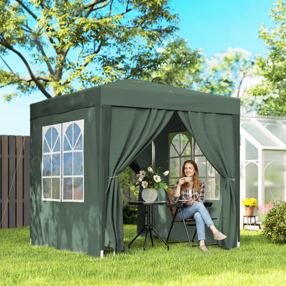 6.6' x 6.6' Dark Green Pop-Up Gazebo with Sidewalls & Bag