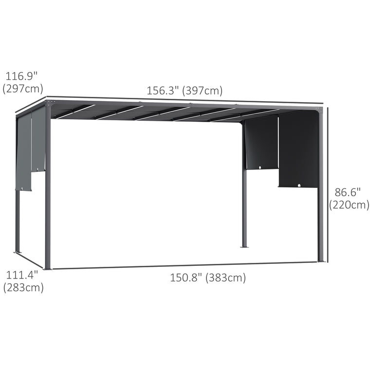 10' x 13' Dark Grey Pergola with Sliding Roof & LED Lights