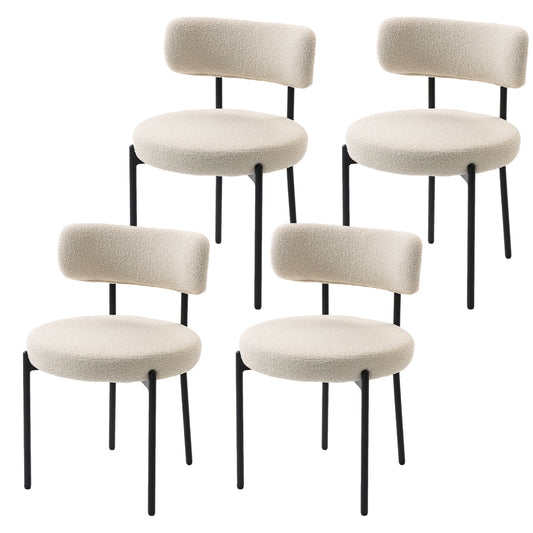 Set of 4 Berber Fleece Dining Chairs - Beige