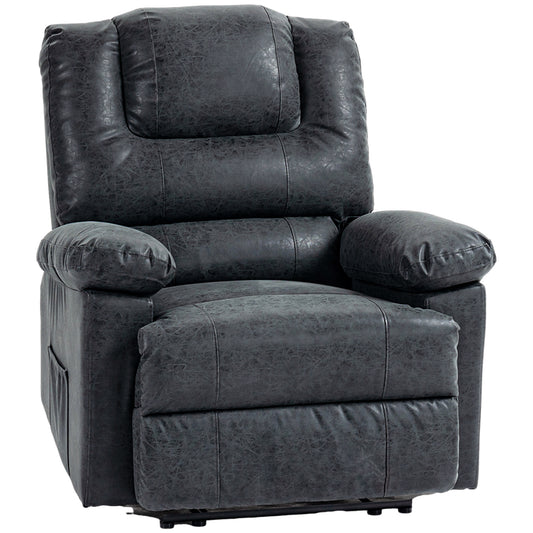 PU Leather Manual Recliner with Footrest - Black