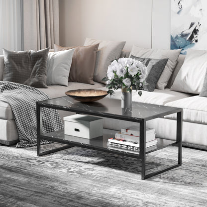 2-Tier Coffee Table with Storage Shelf - Black