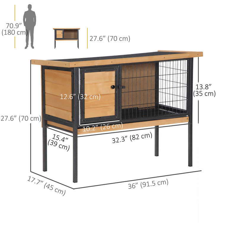 Yellow Wooden Rabbit Hutch with Tray & Water-Resistant Roof