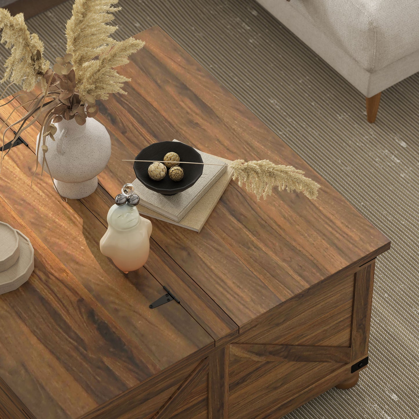 Coffee Table with Lift Top, 32" Farmhouse Center Table with Hidden Compartment for Living Room, Brown Wood Grain