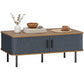 Nordic Side Table with Fluted Tambour Sliding Doors and Steel Legs, Coffee Table with Storage for Living Room, Black