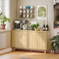 Fluted Sideboard Buffet Cabinet, 55" Coffee Bar Cabinet with 4 Doors, 2 Adjustable Shelves, 5 Wood Legs, Nature Wood