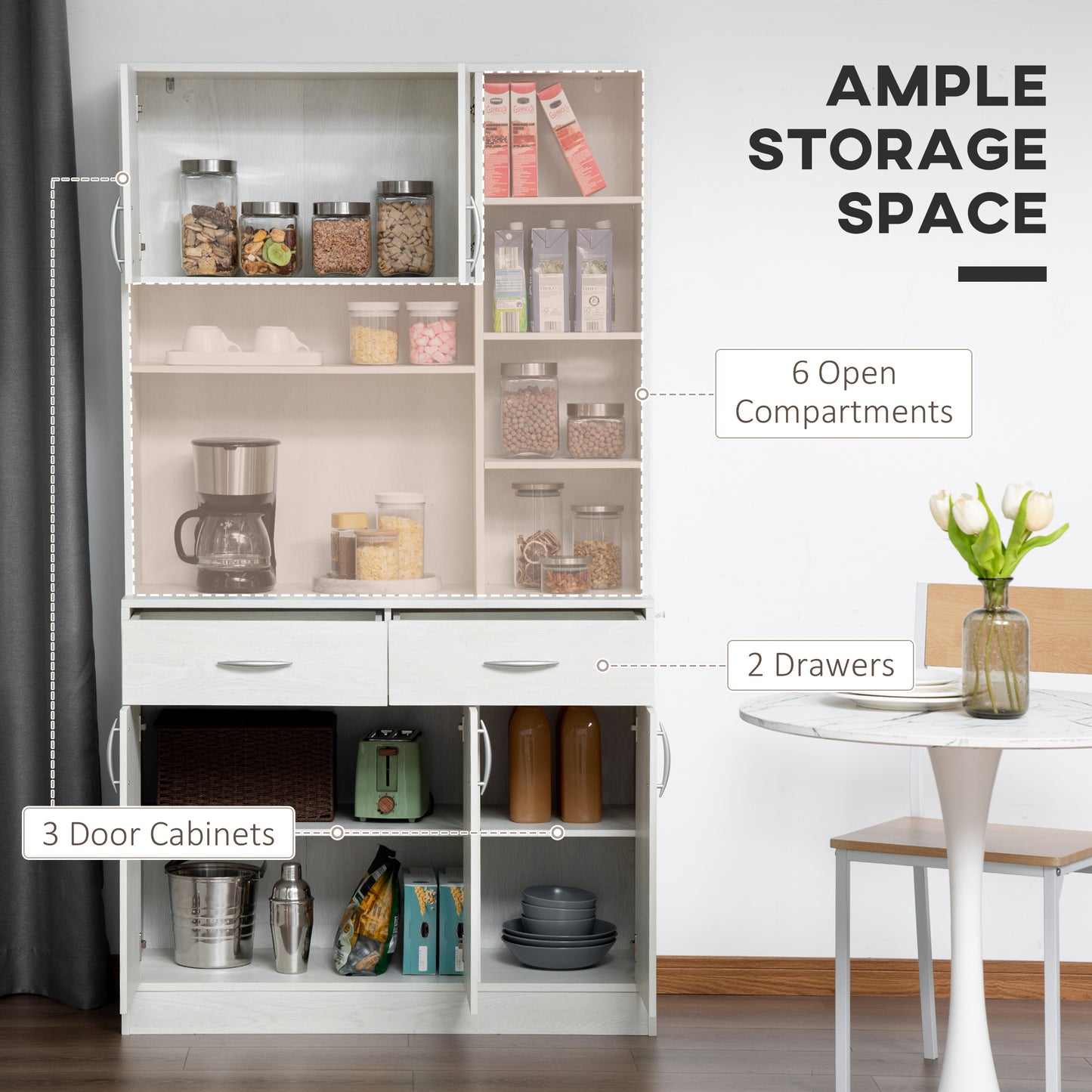 71" Kitchen Hutch with Storage Cabinet, Modern Buffet with Hutch, Cupboard with Drawers for Living Dining Room, Ash White