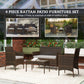 4 Pieces Wicker Outdoor Balcony Furniture Set Rattan Patio Furniture Set with Loveseat Chairs Glass Coffee Table Beige