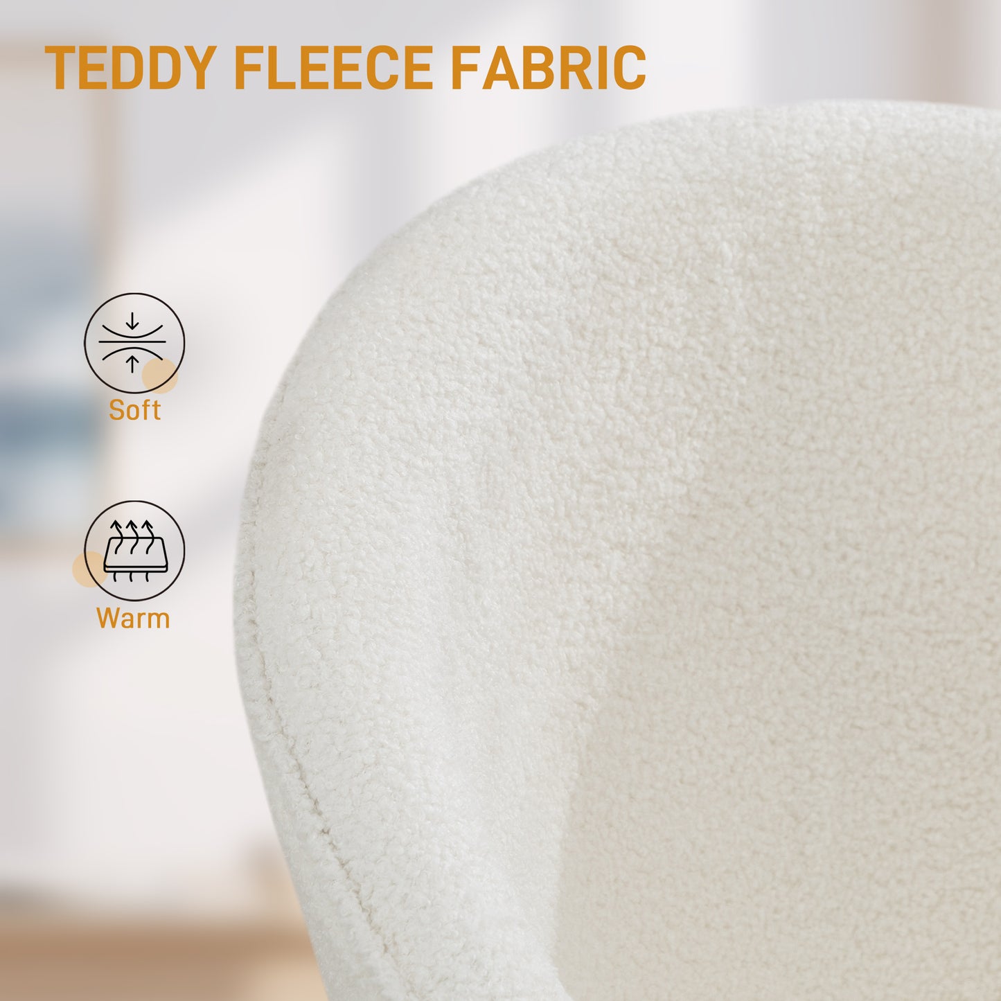 Office Chair, Teddy Fleece Upholstered Vanity Desk Chair, Cream White