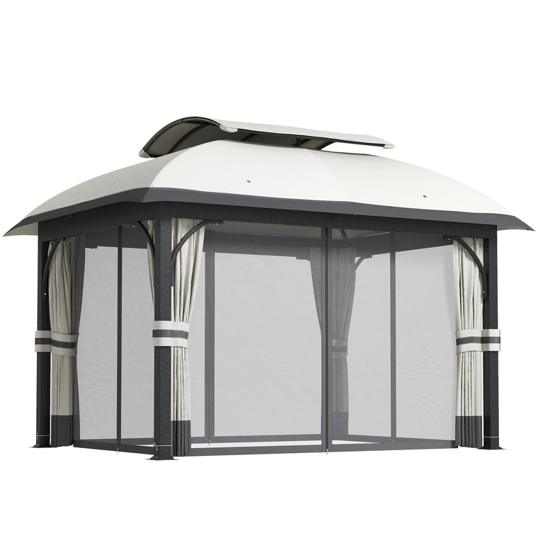 11' x 13' Light Grey Double Roof Gazebo with Galvanized Frame