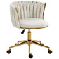 Office Chair, Vanity Chair with Woven Back, Adjustable Height, Rolling Wheels, Cream White