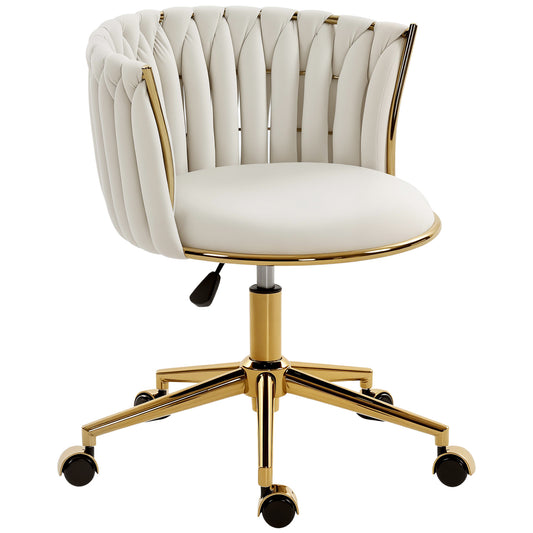 Woven Back Vanity Office Chair with Wheels - Cream White