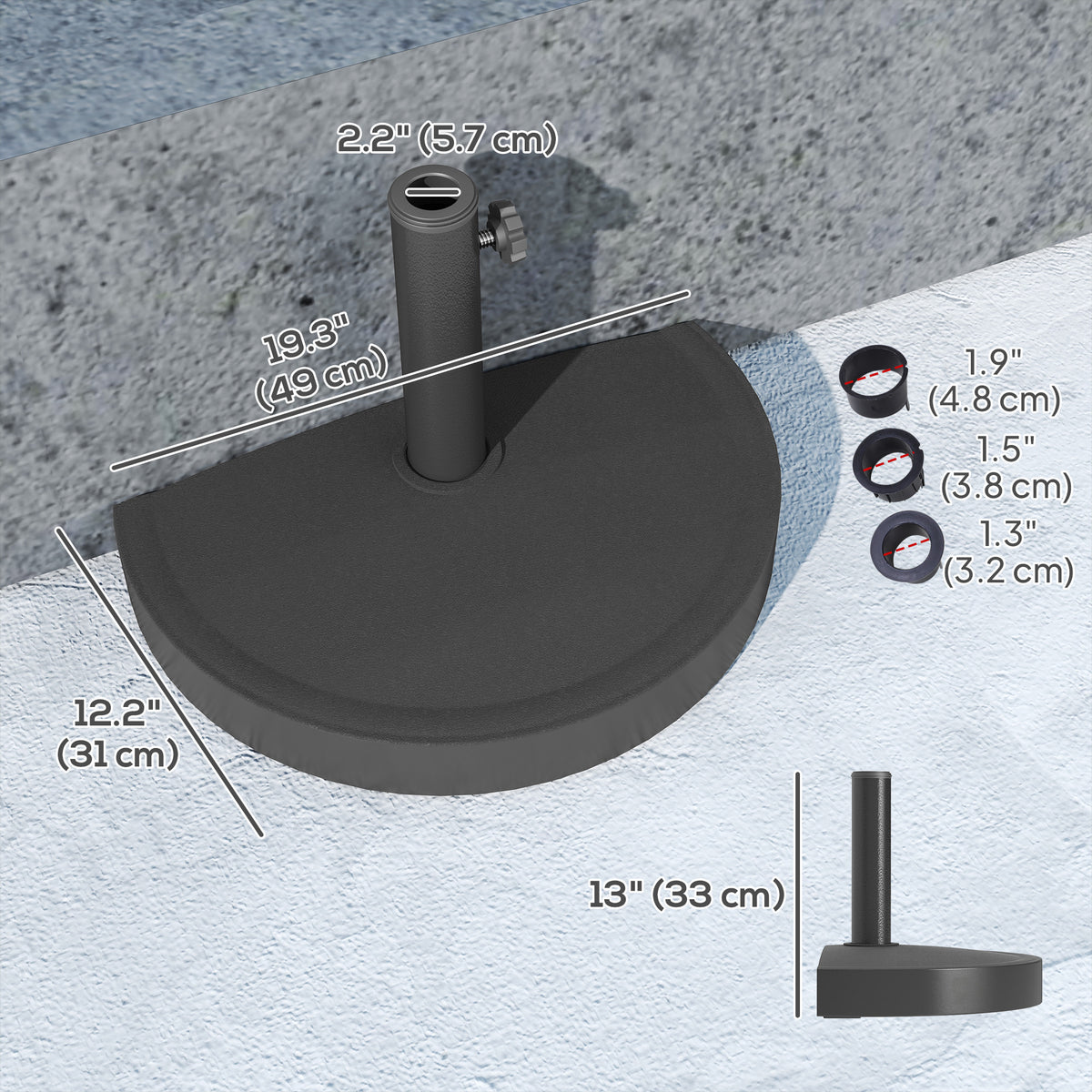 20 lbs Black Resin Half Parasol Base