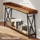 71" Extra Long Console Table with Storage Shelf and Guardrails, Industrial Entryway Table for Living Room, Rustic Brown