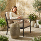 12.4" Steel Patio End Table, Round Hollow Drum Side Table, Accent Table for Indoor and Outdoor, Khaki