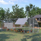 Chicken Run Outdoor, Galvanized Large Metal Chicken Coop Cage, Walk-in Enclosure Poultry Hen Run House Playpen Rabbit Hutch with Flat Roof, Cover