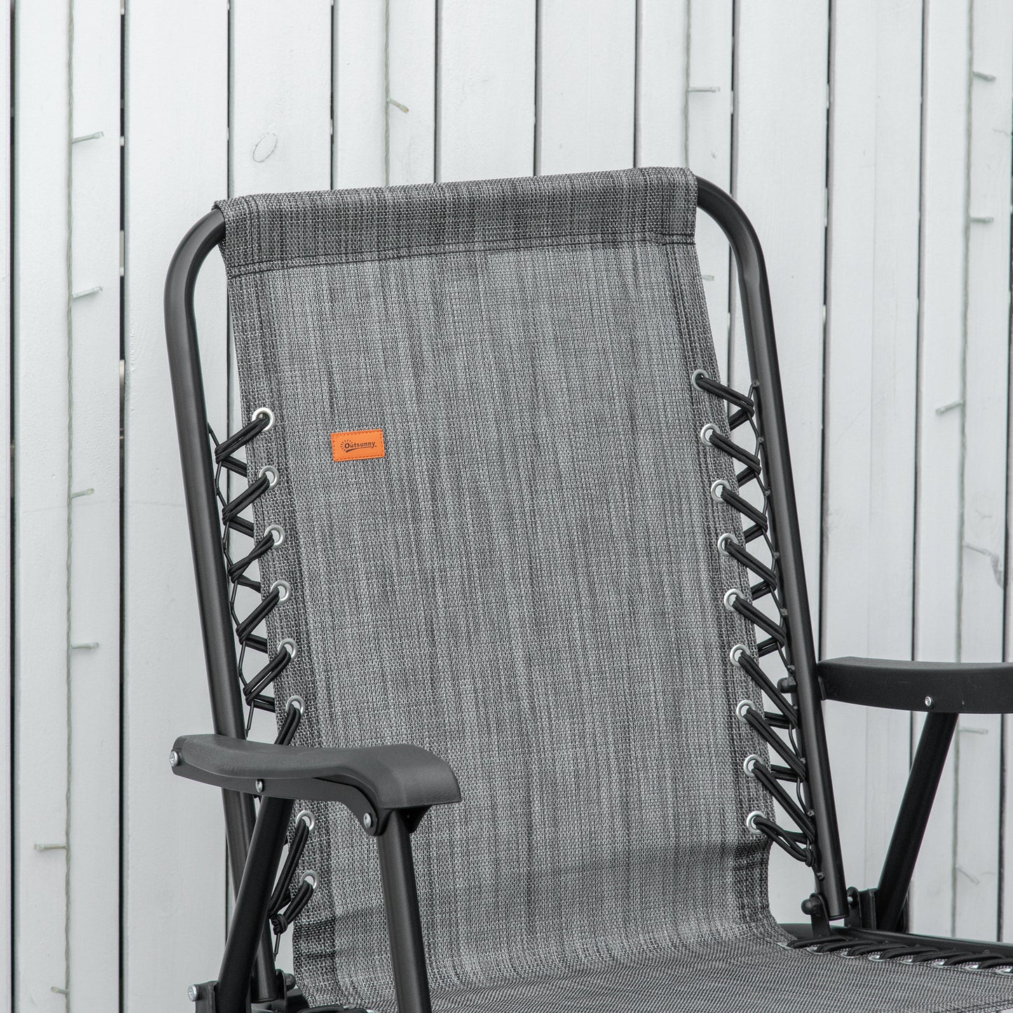 Outdoor Folding Chair, Bungee Sling Foldable Patio Dining Chair with Armrests, Folding Lawn Chair for Camping, Garden, Pool, Beach, Backyard, Grey