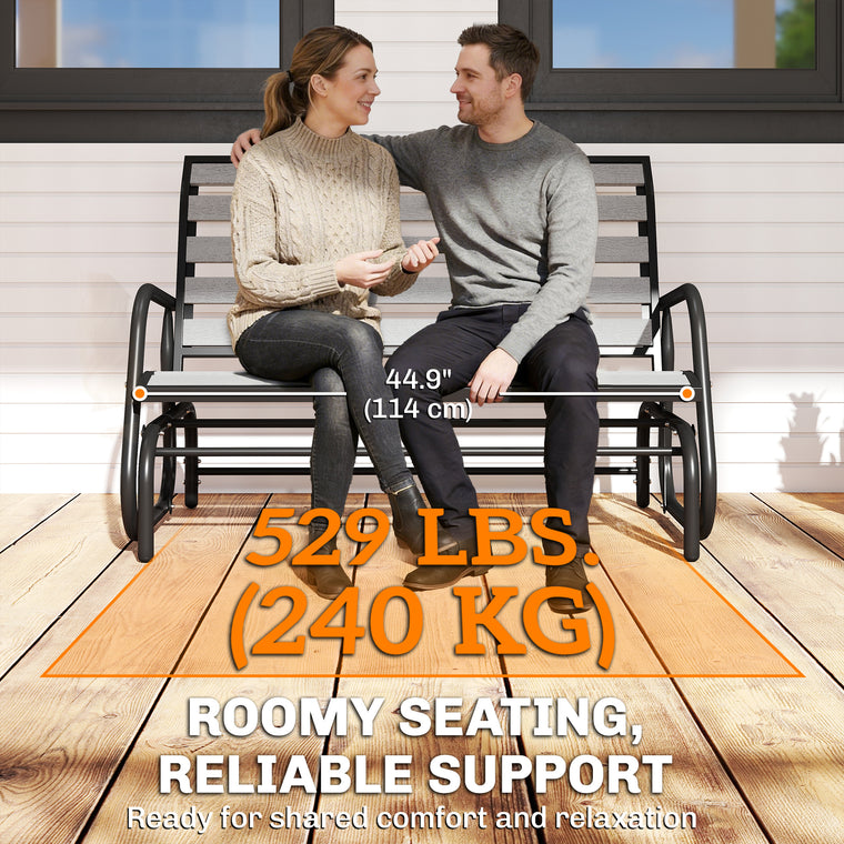 2-Person Glider Bench with Faux Wood Slats and Steel Frame