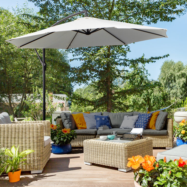 9.7ft Cream Offset Cantilever Parasol with Crank & 8 Ribs