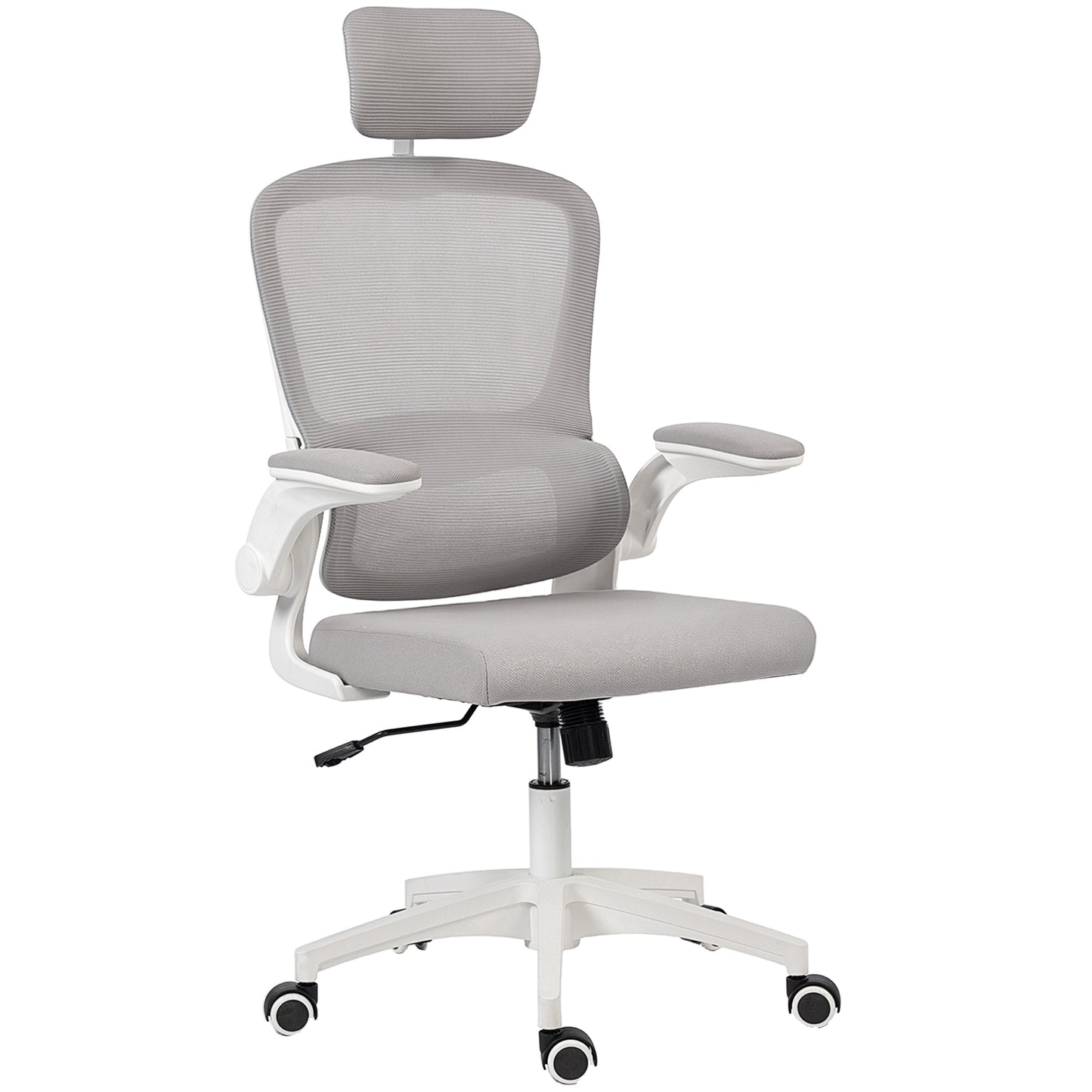 Ergonomic Mesh Office Chair, High Back Desk Chair with Rotatable Headrest, Flip-Up Armrests, Lumbar Support, Grey