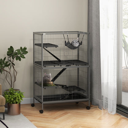 5-Tier Grey Rolling Small Animal Cage for Guinea Pigs & Ferrets