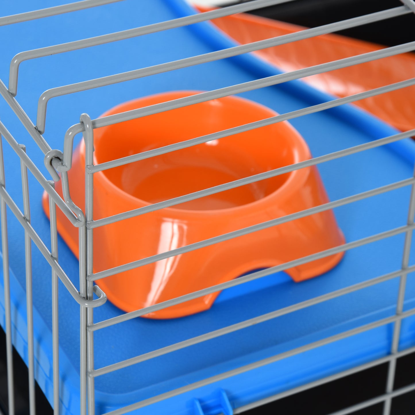 Small Animal Cage, Rolling Bunny Cage, Guinea Pig Cage with Food Dish, Water Bottle, Hay Feeder, Platform, Ramp, Black