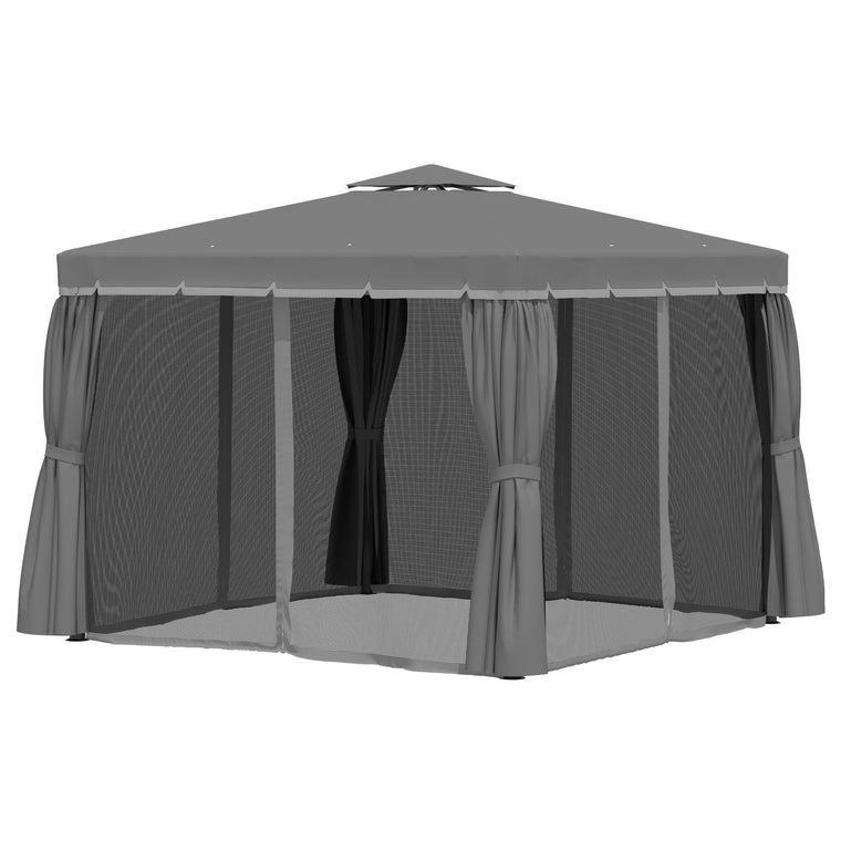 10' x 10' Dark Grey 2-Tier Gazebo with Mesh Sidewalls