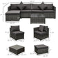 6 Pieces Outdoor PE Rattan Wicker Patio Furniture Sofa Set with Thick Cushions, Deluxe Garden Sectional Couch with Glass Top Table, Mixed Grey and Dark Grey