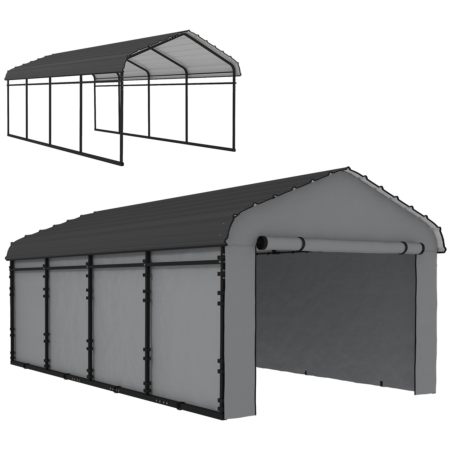 Metal Carport, Heavy Duty Garage Car Shelter with Galvanized Metal Roof and Removable Sidewalls, Light Grey