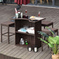 5 Pieces Patio Bar Set, Outdoor PE Rattan Wicker High Top Outdoor Table and Chairs Outdoor Bar Set with Tempered Glass Top Bar Table and Shelves, 4 Bar Chairs, Dark Brown