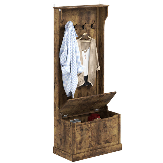 4-in-1 Hall Tree with Shoe Storage and Bench - Rustic Brown
