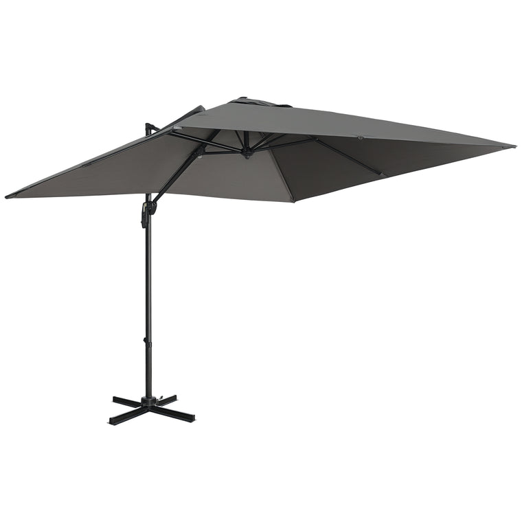9ft Dark Grey Square Cantilever Umbrella with Cross Base & Tilt