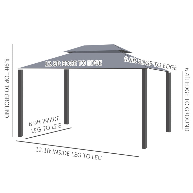 13' x 10' Dark Grey Aluminum Gazebo with Double Roof & Netting