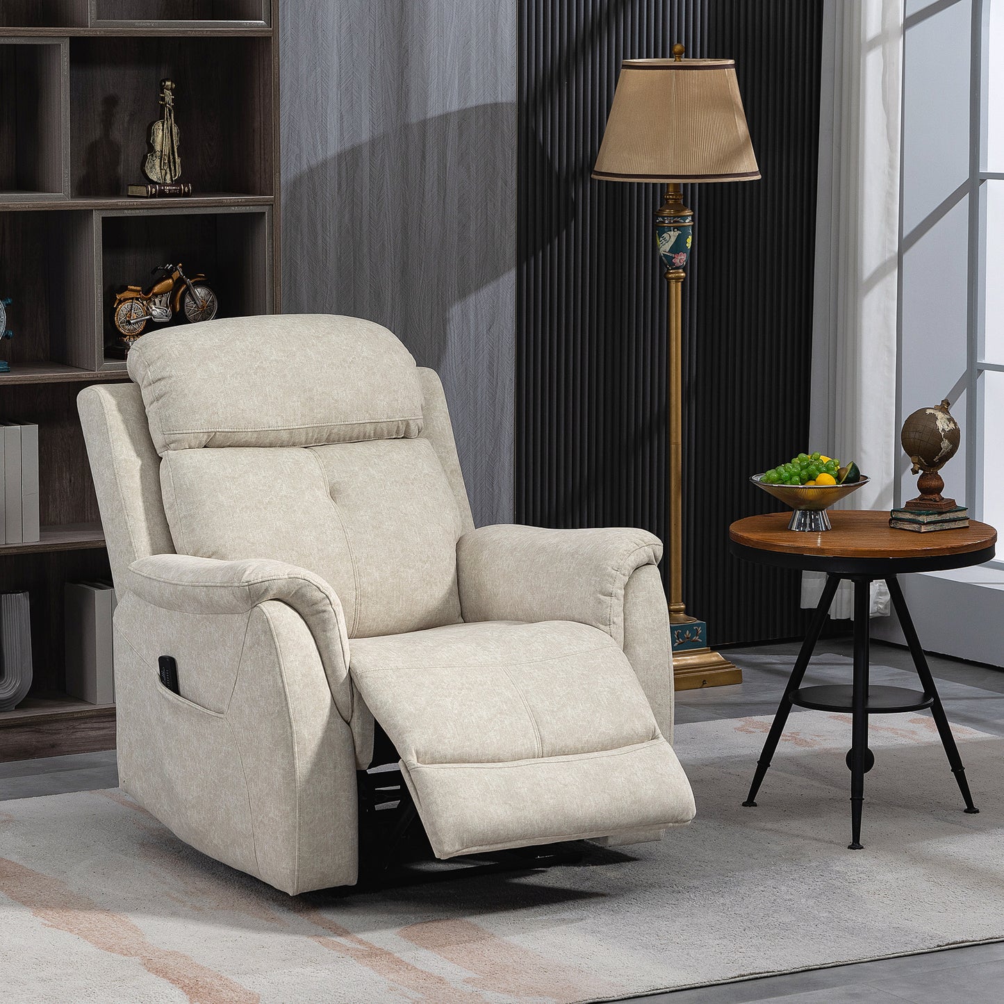 Manual Recliner Chair with Vibration Massage, Reclining Chair for Living Room with Side Pockets, Beige