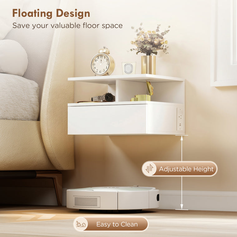 Floating Nightstand Set of 2 with Power Outlets