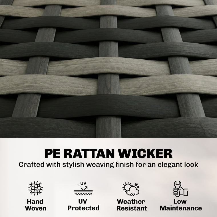 4-Piece Wicker Conversation Set with 2-Tier Table - Dark Grey