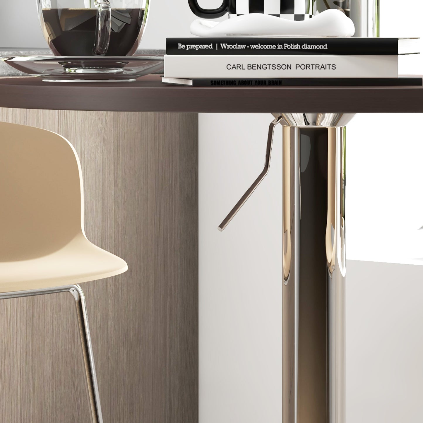 High Top Bar Table, Adjustable Round Kitchen Table with Swivel Top and Steel Base, Bistro Table for 2 People, Walnut