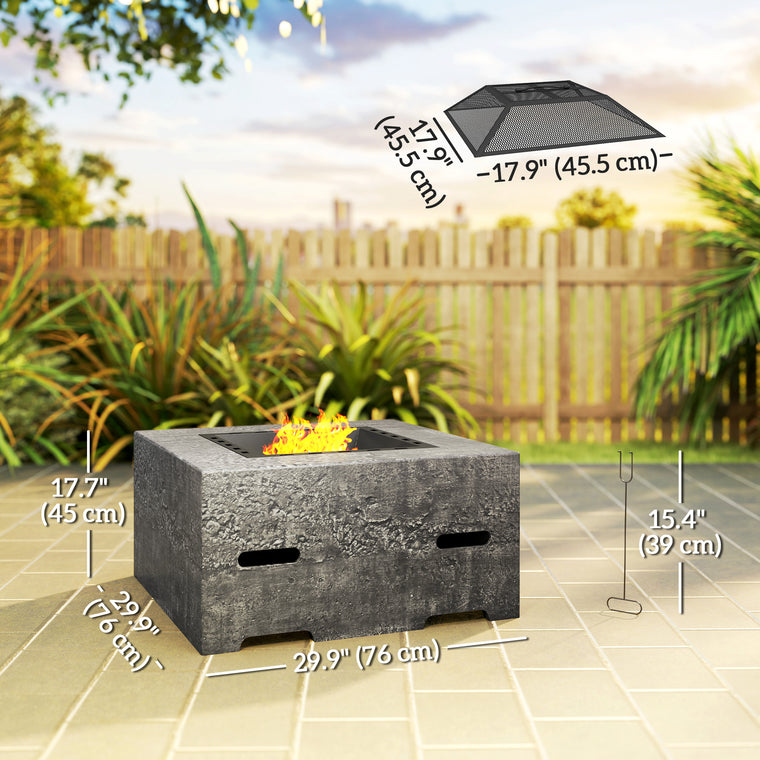 Charcoal Grey Wood-Burning Fire Pit with Mesh Lid & Poker