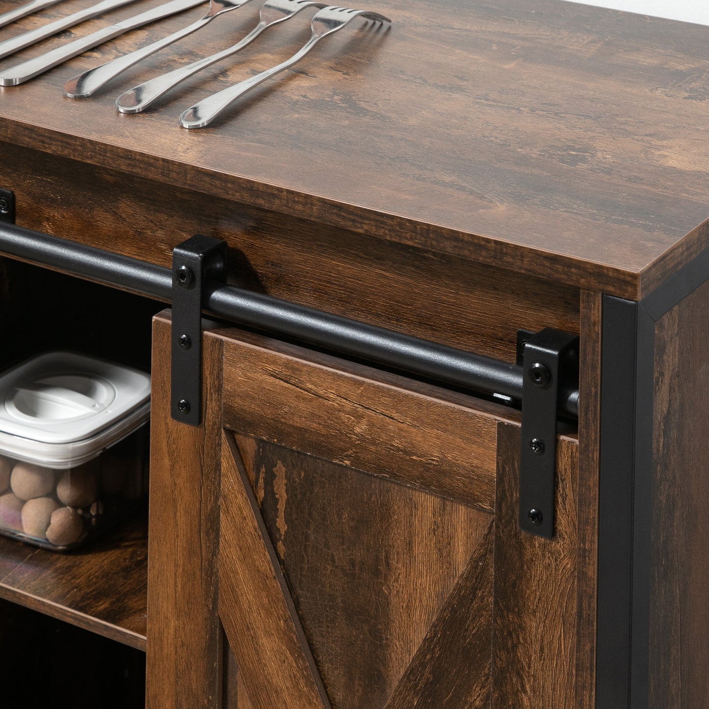 Industrial Sideboard, Buffet Cabinet with Sliding Barn Doors, Storage Cabinets and Adjustable Shelves for Living Room, Kitchen, Home Bar, Rustic Brown