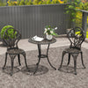 3PCs Patio Bistro Set, Outdoor Cast Aluminum Garden Table and Chairs with Umbrella Hole for Balcony, Bronze