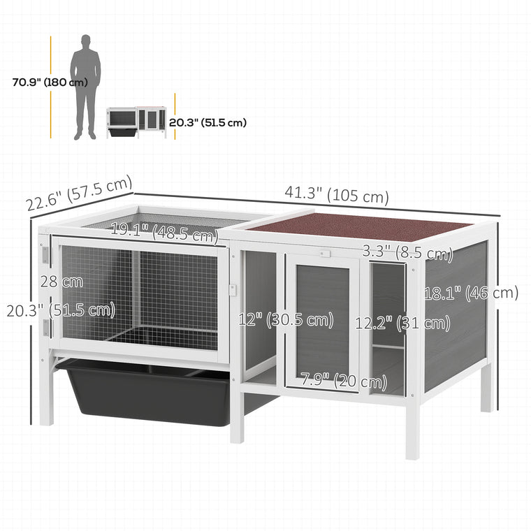 Grey Wooden Rabbit Hutch with Run & Water-Resistant Roof