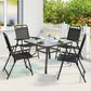 Folding Garden Chairs, Garden Dining Chairs with Plastic Slatted Seat Back, Armrests, Steel Frame, Set of 4, Black