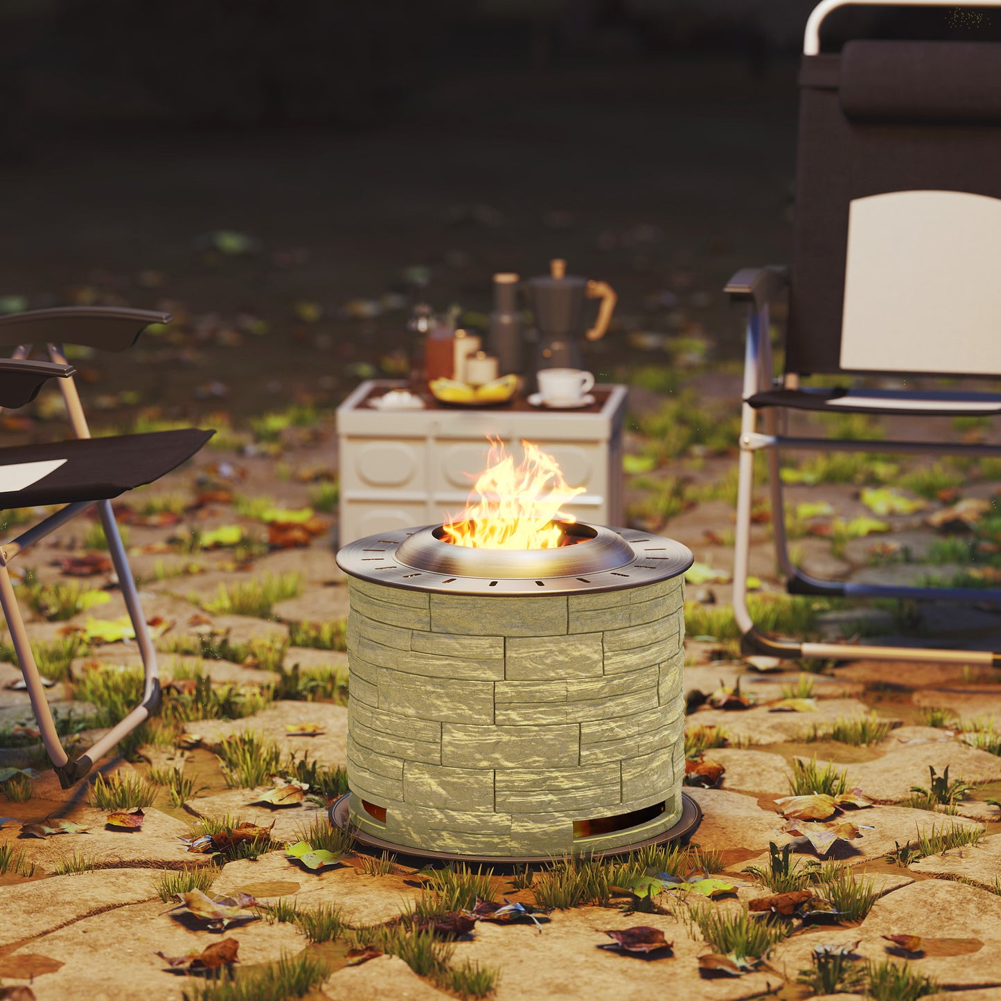 Smokeless Fire Pit, Portable Camping Bonfire Stove with Mat for Backyard Patio Picnic, Magnesium Oxide, Yellow