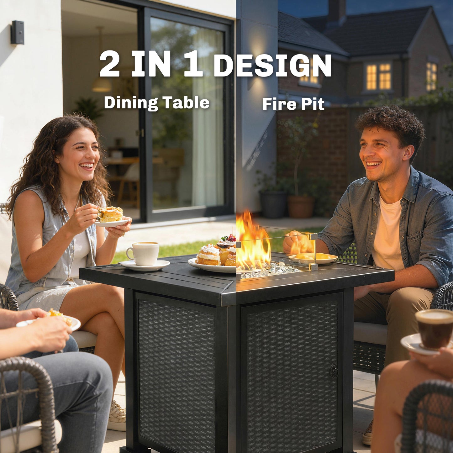 32" Propane Fire Pit Table with Wind Guard and Lid