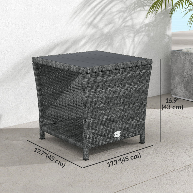 17.7" Wicker Side Table with Storage Shelf and Slat Top