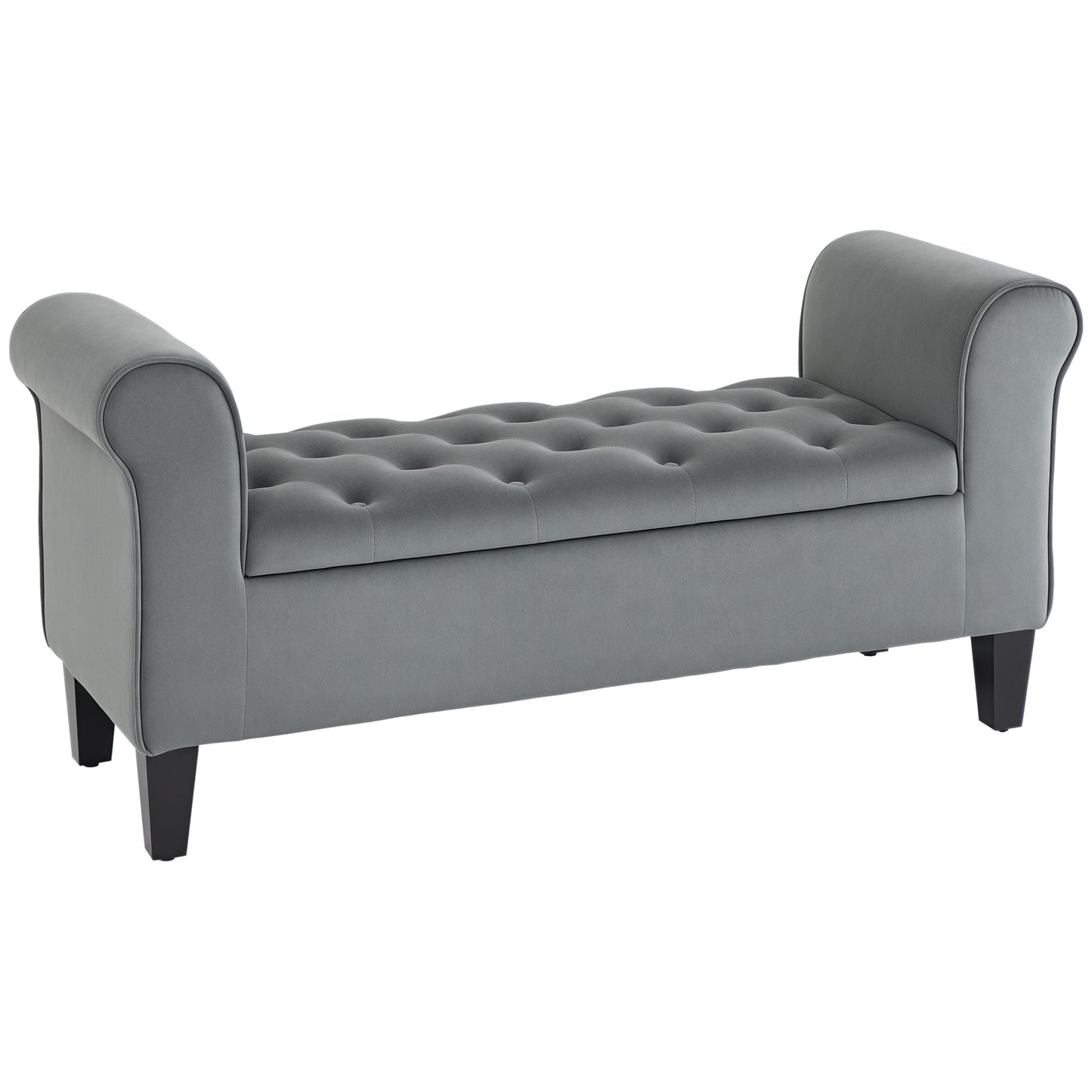 Button Tufted Storage Ottoman Bench, End of Bed Bench with Rolled Arms, Storage Chest for Living Room, Entryway, Grey