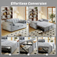 3-in-1 Convertible Sofa Bed, Pull-Out Sleeper Sofa with USB Charging, Adjustable Backrest and Side Pockets, Light Grey