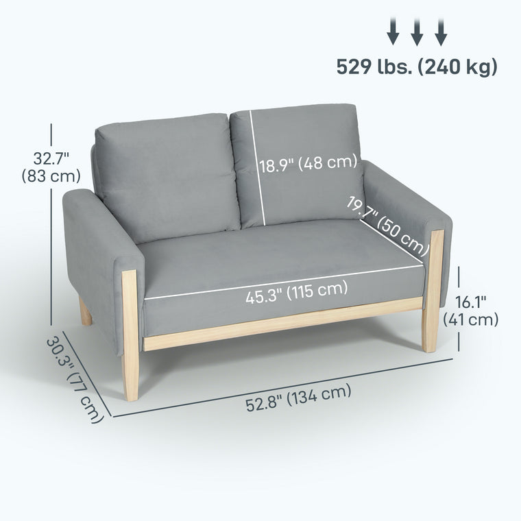 53" Velvet Loveseat with Wood Legs
