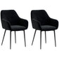 Dining Chairs Set of 2, Velvet-look Fabric Upholstered Kitchen Chairs with Backrest, Armrests and Steel Legs, Black